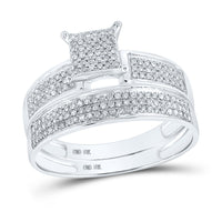 Load image into Gallery viewer, 10kt White Gold His Hers Round Diamond Cluster Matching Wedding Set 1/2 Cttw

