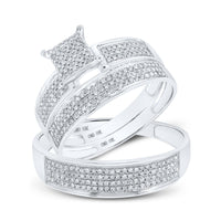 Load image into Gallery viewer, 10kt White Gold His Hers Round Diamond Cluster Matching Wedding Set 1/2 Cttw
