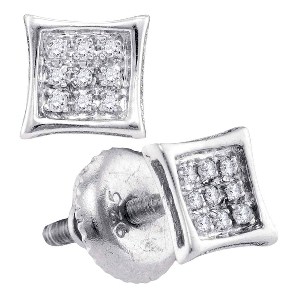 10kt White Gold Mens Round Diamond Kite Cluster Earrings 1/20 Cttw
