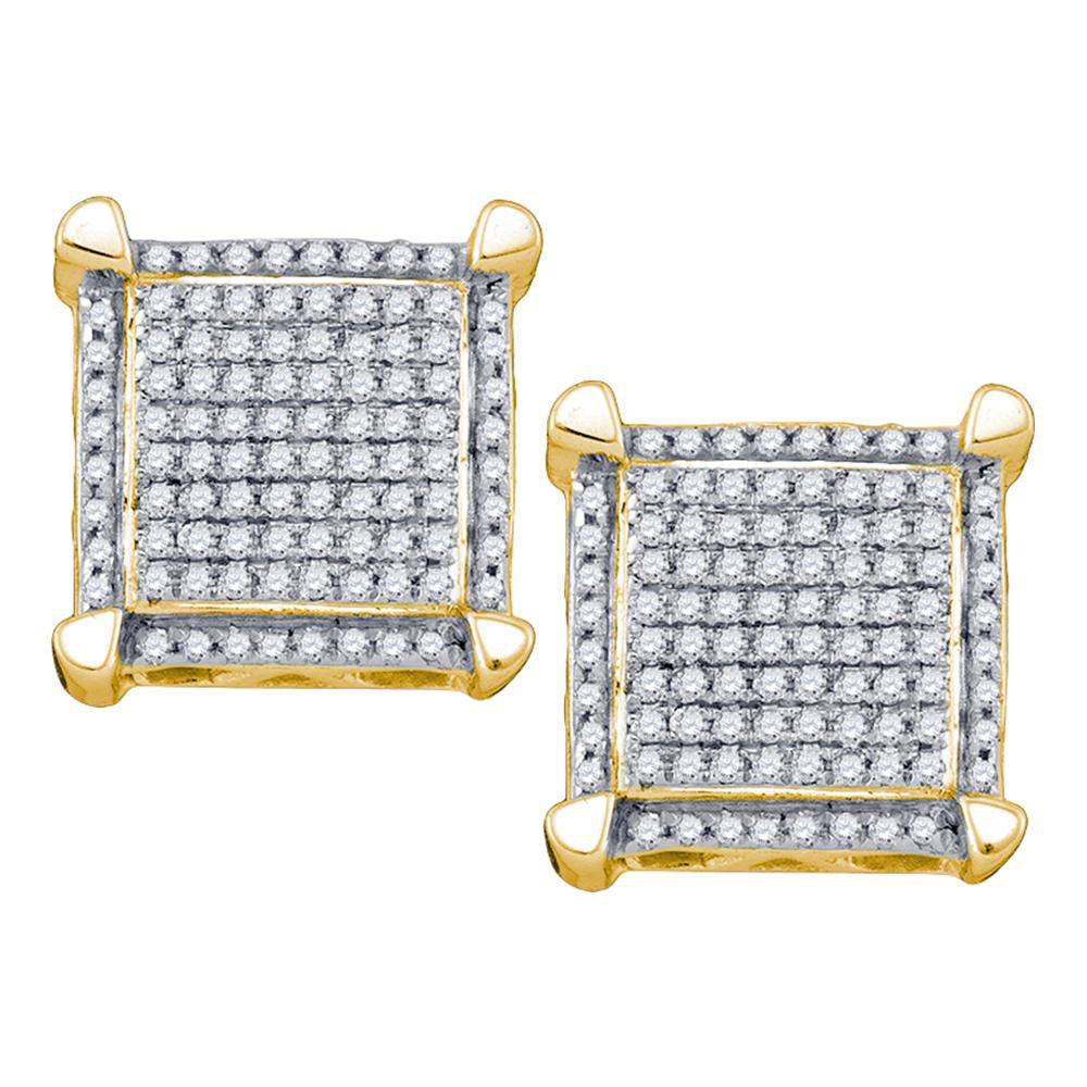 10kt Yellow Gold Mens Round Diamond Square Cluster Earrings 1/3 Cttw