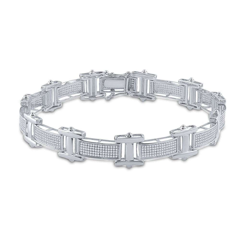 10kt White Gold Mens Round Diamond Link Bracelet 1-1/2 Cttw