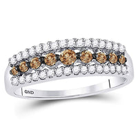 Load image into Gallery viewer, 14kt White Gold Womens Round Brown Diamond Band Ring 1/2 Cttw
