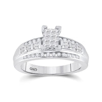 Load image into Gallery viewer, Sterling Silver Princess Diamond Cluster Bridal Wedding Engagement Ring 1/2 Cttw
