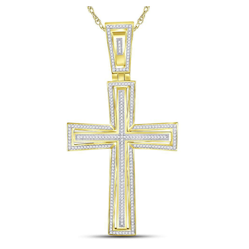 10kt Yellow Gold Mens Round Diamond Cross Charm Pendant 3/4 Cttw