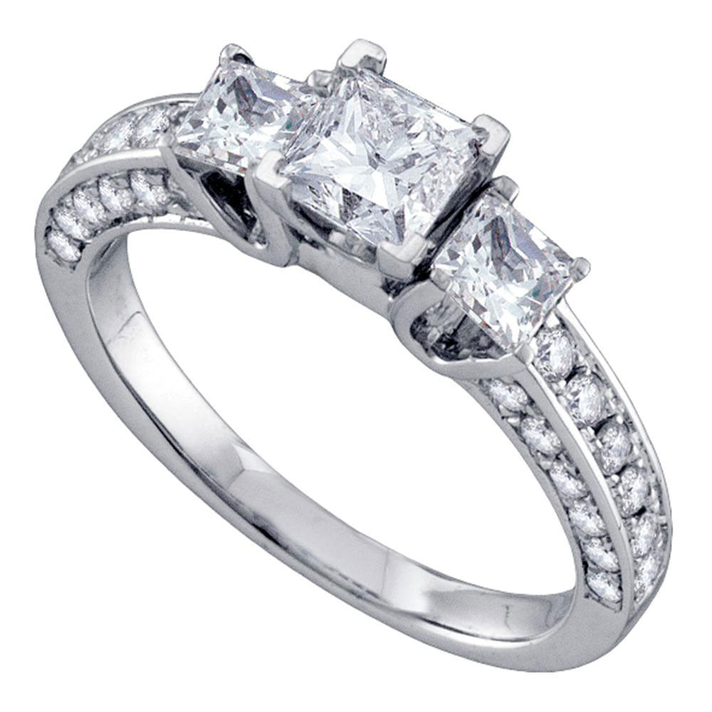 14kt White Gold Princess Diamond Princess Bridal Wedding Engagement Ring 1-1/2 Cttw