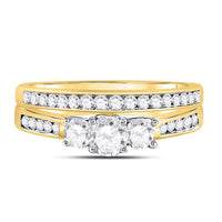 Load image into Gallery viewer, 14kt Yellow Gold Round Diamond Bridal 3-Stone Wedding Engagement Ring Band Set 1 Cttw
