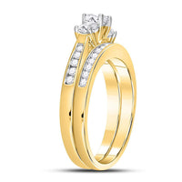 Load image into Gallery viewer, 14kt Yellow Gold Round Diamond Bridal 3-Stone Wedding Engagement Ring Band Set 1 Cttw
