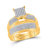 Load image into Gallery viewer, 10kt Yellow Gold His Hers Round Diamond Cluster Matching Wedding Set 3/4 Cttw
