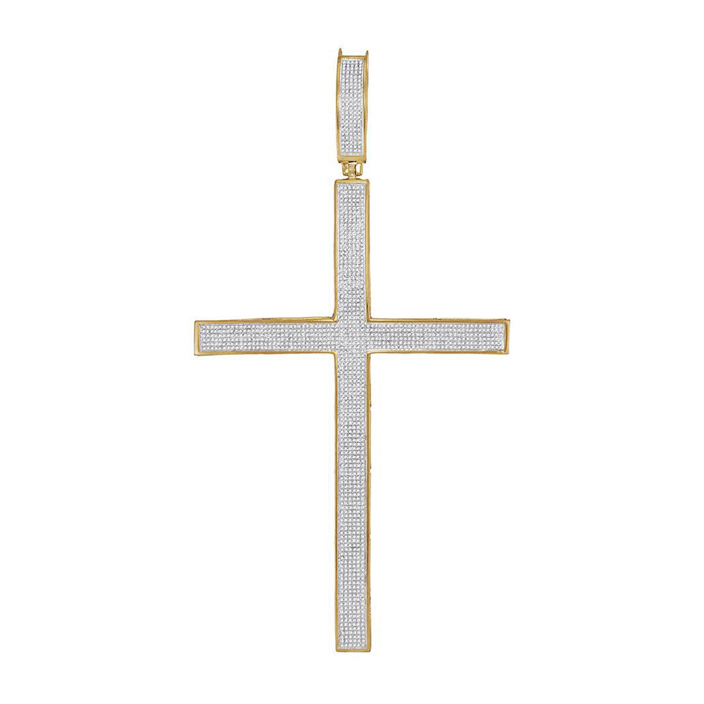 10kt Yellow Gold Mens Round Diamond Roman Cross Large Charm Pendant 2 Cttw