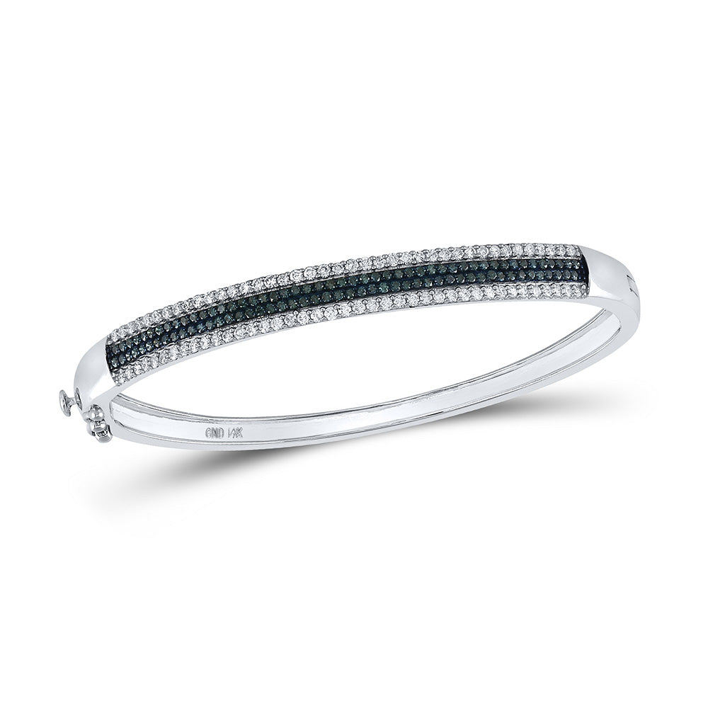 14kt White Gold Womens Round Blue Color Enhanced Diamond Bangle Bracelet 1-3/8 Cttw