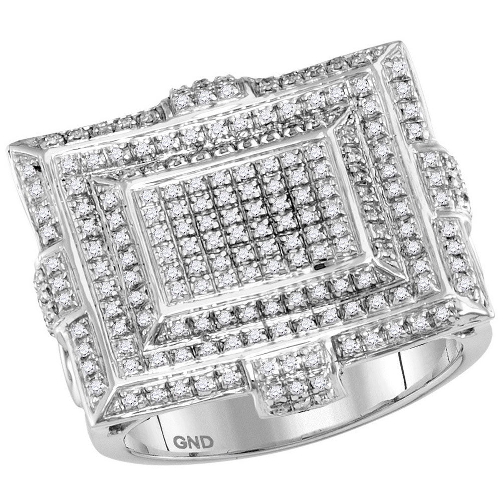 10kt White Gold Mens Round Diamond Square Cluster Ring 5/8 Cttw