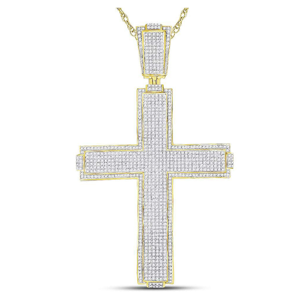 10kt Yellow Gold Mens Round Diamond Cross Charm Pendant 2-1/2 Cttw