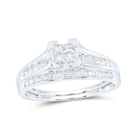 Load image into Gallery viewer, 10kt White Gold Princess Diamond Bridal Wedding Ring Band Set 1/2 Cttw
