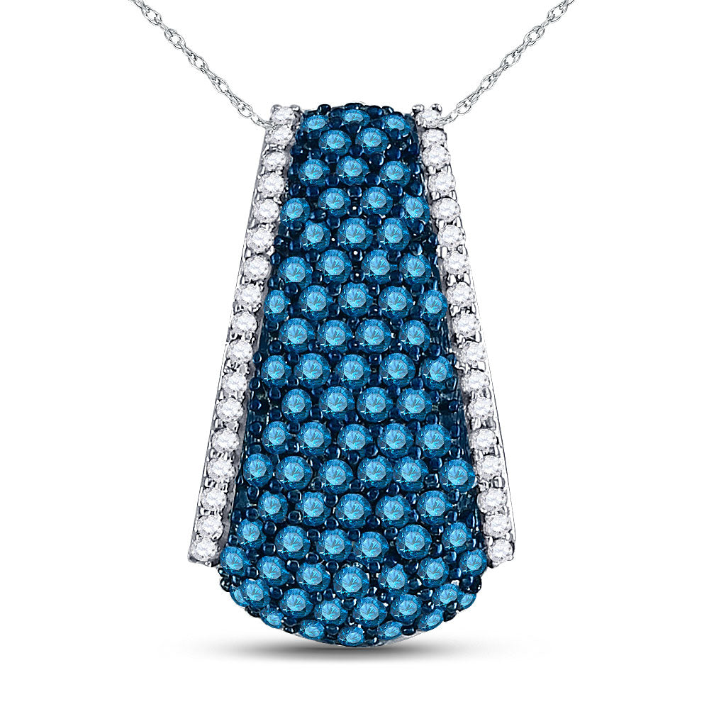 10kt White Gold Womens Round Blue Color Enhanced Diamond Fashion Pendant 1 Cttw