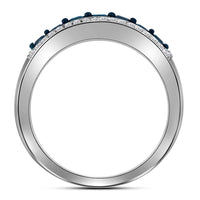 Load image into Gallery viewer, 10kt White Gold Womens Round Blue Color Enhanced Diamond Band Ring 1/2 Cttw
