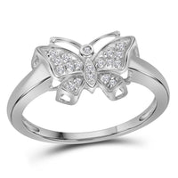 Load image into Gallery viewer, 10kt White Gold Womens Round Diamond Butterfly Bug Ring 1/20 Cttw
