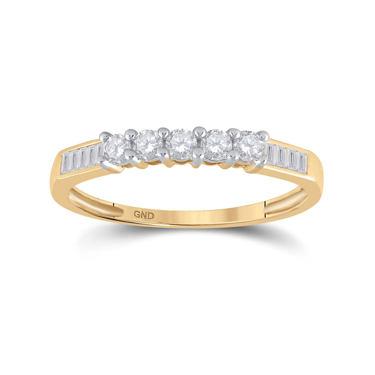 14kt Yellow Gold Womens Round Diamond Wedding 5-Stone Anniversary Band 1/3 Cttw