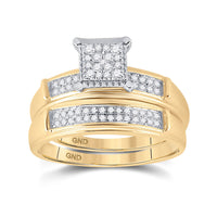 Load image into Gallery viewer, 10kt Yellow Gold His Hers Round Diamond Square Matching Wedding Set 3/8 Cttw

