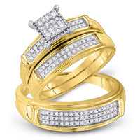 Load image into Gallery viewer, 10kt Yellow Gold His Hers Round Diamond Square Matching Wedding Set 3/8 Cttw

