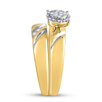 Load image into Gallery viewer, 10kt Yellow Gold His Hers Round Diamond Cluster Matching Wedding Set 1/5 Cttw
