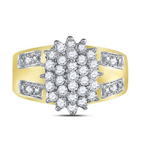 Load image into Gallery viewer, 10kt Yellow Gold Womens Round Prong-set Diamond Oval Cluster Ring 1/2 Cttw
