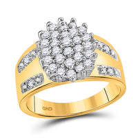 Load image into Gallery viewer, 10kt Yellow Gold Womens Round Prong-set Diamond Oval Cluster Ring 1/2 Cttw
