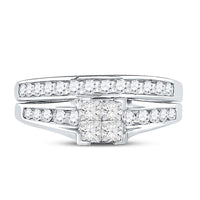 Load image into Gallery viewer, 10kt White Gold Diamond Princess Bridal Wedding Ring Band Set 7/8 Cttw
