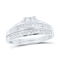 Load image into Gallery viewer, 10kt White Gold Diamond Princess Bridal Wedding Ring Band Set 7/8 Cttw
