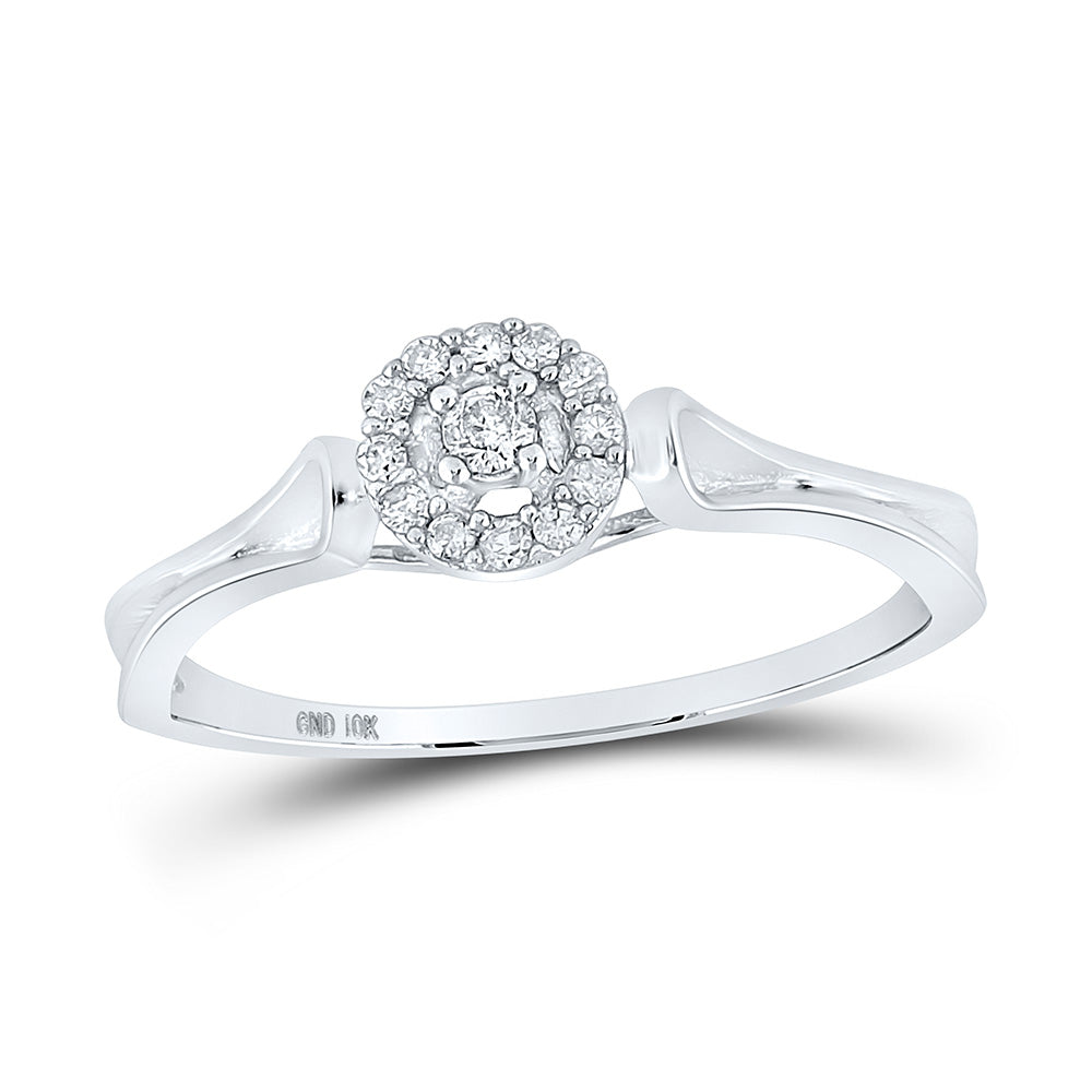 10kt White Gold Womens Round Diamond Solitaire Promise Ring 1/10 Cttw