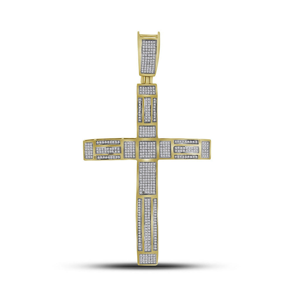 10kt Yellow Gold Mens Round Pave-set Diamond Roman Cross Charm Pendant 1 Cttw