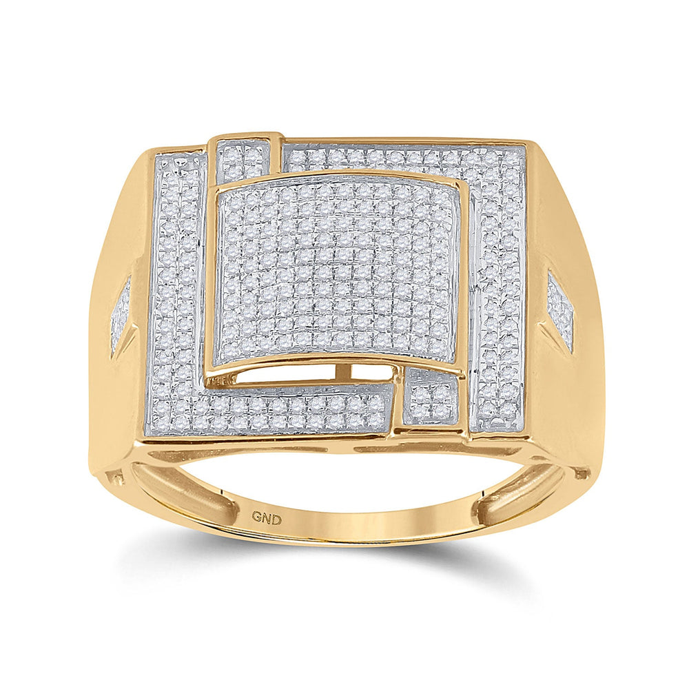 10kt Yellow Gold Mens Round Diamond Square Cluster Ring 3/8 Cttw