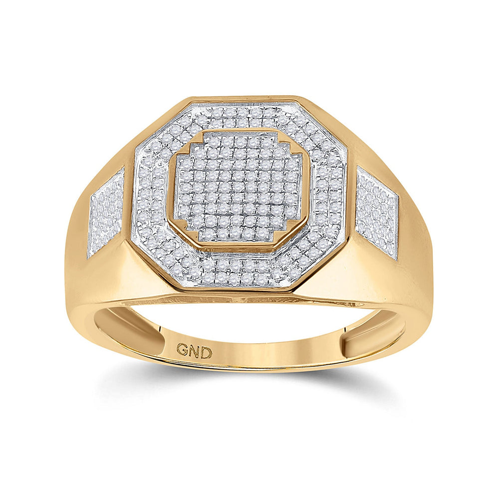 10kt Yellow Gold Mens Round Diamond Octagon Cluster Ring 3/8 Cttw