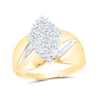 Load image into Gallery viewer, 10kt Yellow Gold Womens Round Prong-set Diamond Oval Cluster Ring 1/8 Cttw
