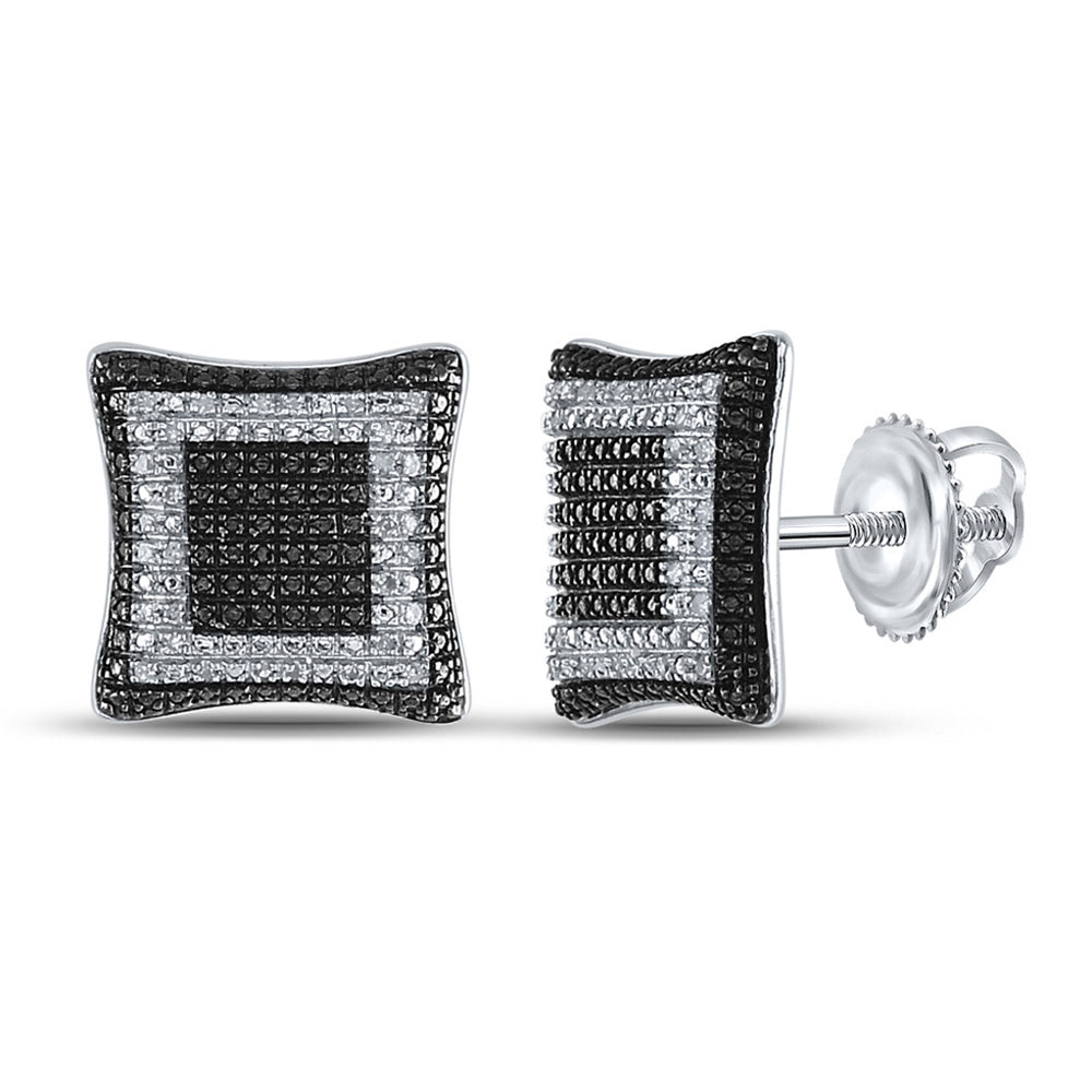 Sterling Silver Mens Round Diamond Square Earrings 1/10 Cttw