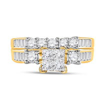 Load image into Gallery viewer, 10kt Yellow Gold Princess Diamond Cluster Bridal Wedding Ring Band Set 7/8 Cttw
