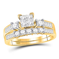 Load image into Gallery viewer, 10kt Yellow Gold Princess Diamond Cluster Bridal Wedding Ring Band Set 7/8 Cttw
