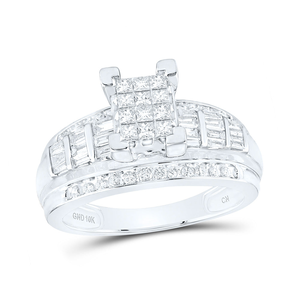 10kt White Gold Princess Diamond Cluster Bridal Wedding Engagement Ring 7/8 Cttw