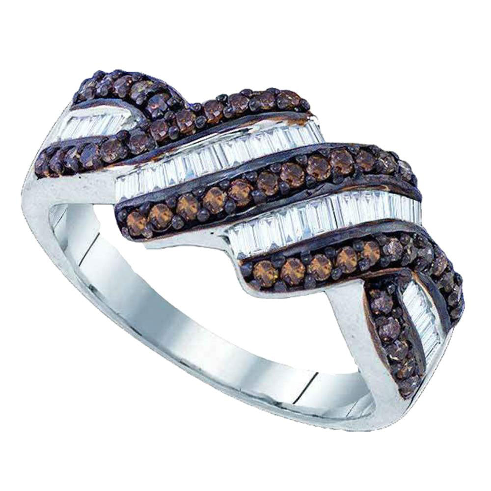 Sterling Silver Womens Round Brown Diamond Stripe Band Ring 3/4 Cttw