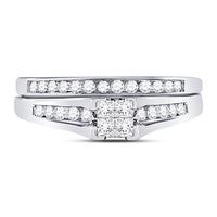Load image into Gallery viewer, 10kt White Gold Princess Diamond Bridal Wedding Ring Band Set 1/2 Cttw
