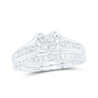 Load image into Gallery viewer, 10kt White Gold Princess Diamond Bridal Wedding Ring Band Set 1/2 Cttw
