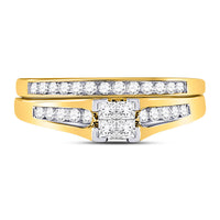 Load image into Gallery viewer, 10kt Yellow Gold Princess Diamond Bridal Wedding Ring Band Set 1/2 Cttw
