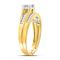 Load image into Gallery viewer, 10kt Yellow Gold Princess Diamond Bridal Wedding Ring Band Set 1/2 Cttw
