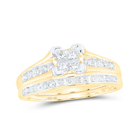 Load image into Gallery viewer, 10kt Yellow Gold Princess Diamond Bridal Wedding Ring Band Set 1/2 Cttw
