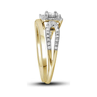 Load image into Gallery viewer, 10kt Yellow Gold Princess Diamond Halo Bridal Wedding Ring Band Set 1/4 Cttw
