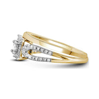 Load image into Gallery viewer, 10kt Yellow Gold Princess Diamond Halo Bridal Wedding Ring Band Set 1/4 Cttw
