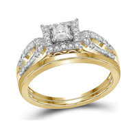 Load image into Gallery viewer, 10kt Yellow Gold Princess Diamond Halo Bridal Wedding Ring Band Set 1/4 Cttw
