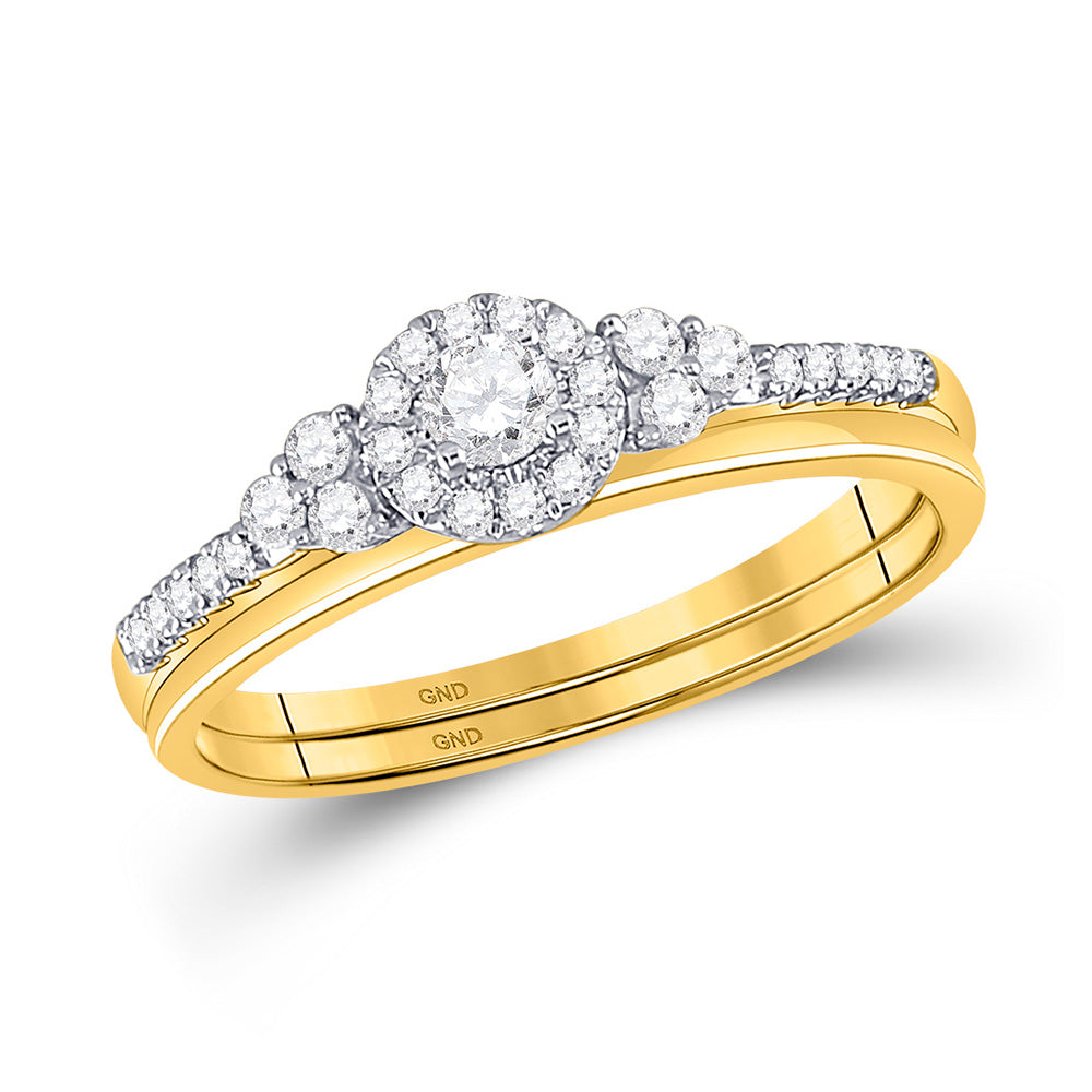 10k Yellow Gold Round Diamond Slender Wedding Bridal Engagement Ring Band Set 1/3 Cttw