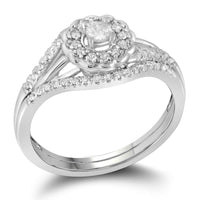 Load image into Gallery viewer, 10k White Gold Round Diamond Cluster Wedding Flower Floral Bridal Ring Set 1/4 Cttw
