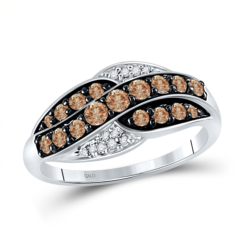 10kt White Gold Womens Round Brown Diamond Band Ring 1/2 Cttw