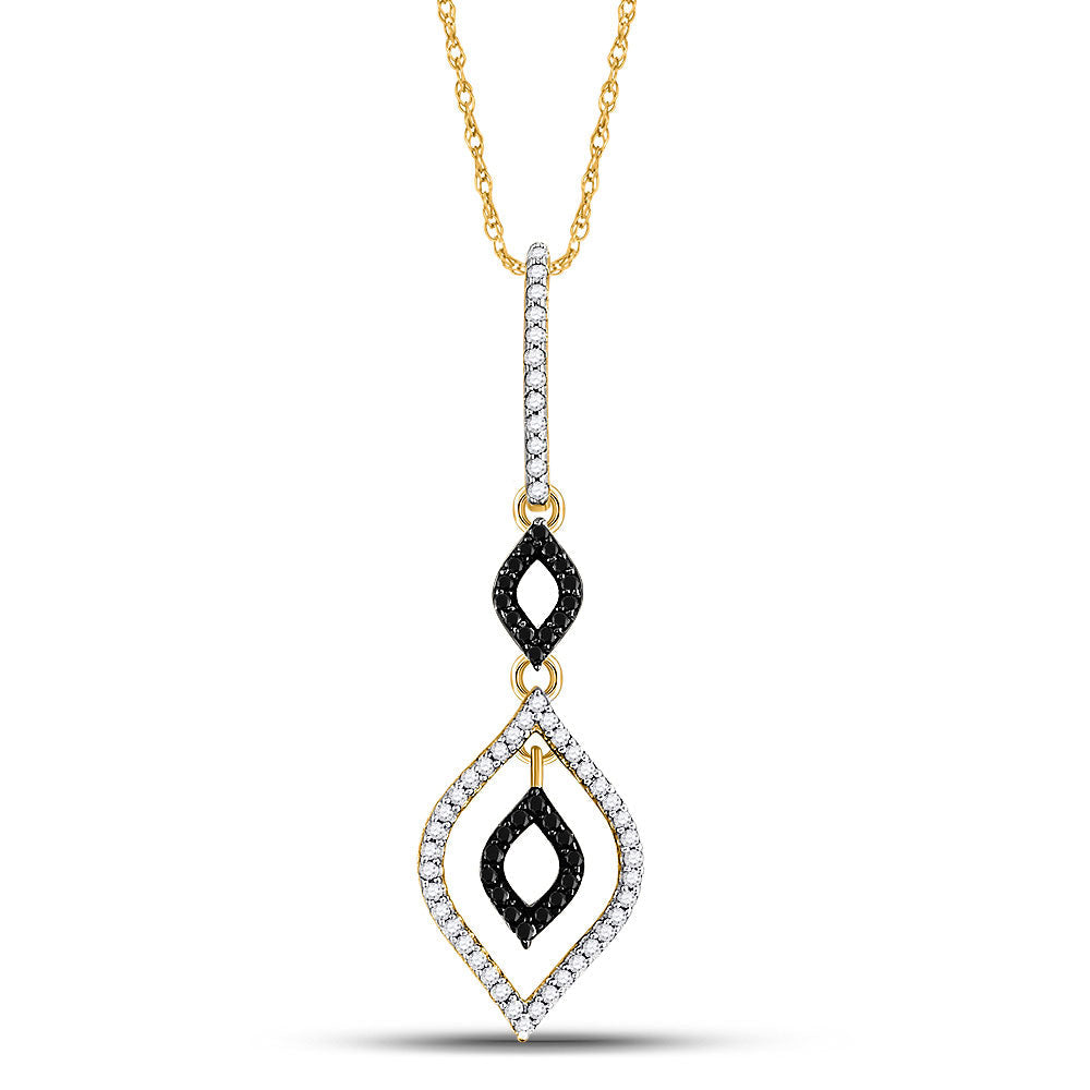 10kt Yellow Gold Womens Round Black Color Enhanced Diamond Fashion Pendant 1/4 Cttw